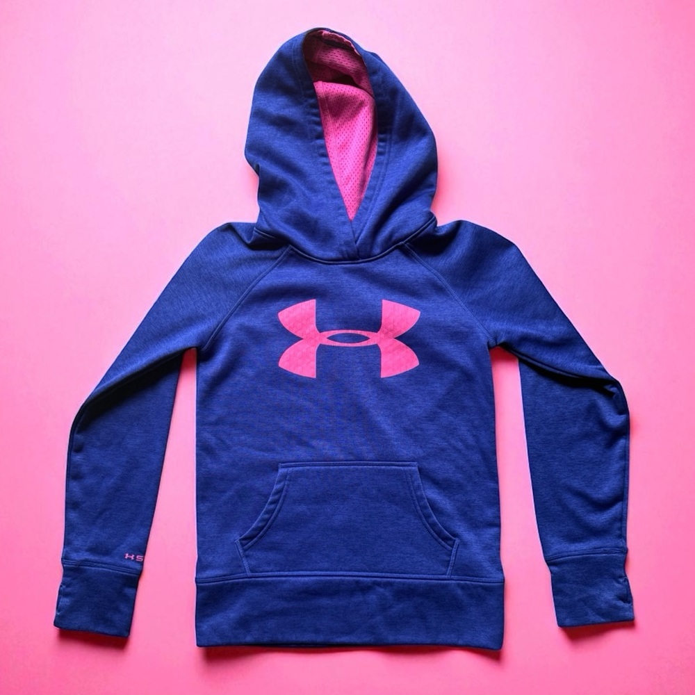 Under Armour Kids Indigo Hoodie with Pink Logo